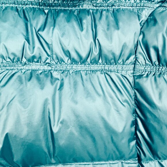 Prana Milly Down Puffer Coat Balsam Green Packable Thigh Length Hooded Womens L - Picture 11 of 15